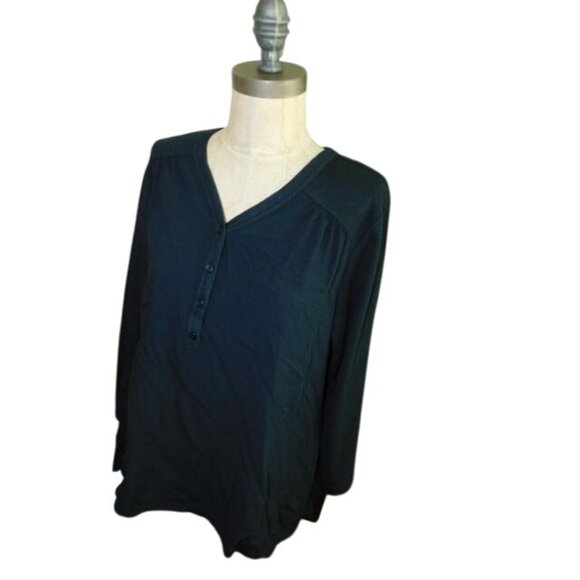 Logo Lori Goldstein Size L Large Black Waffle Knit 3/4 Sleeve Casual Top - Picture 2 of 2